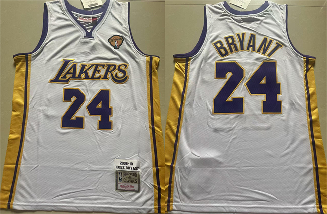 Men's Los Angeles Lakers #24 Kobe Bryant White 2009-10 Stitched Basketball Jersey